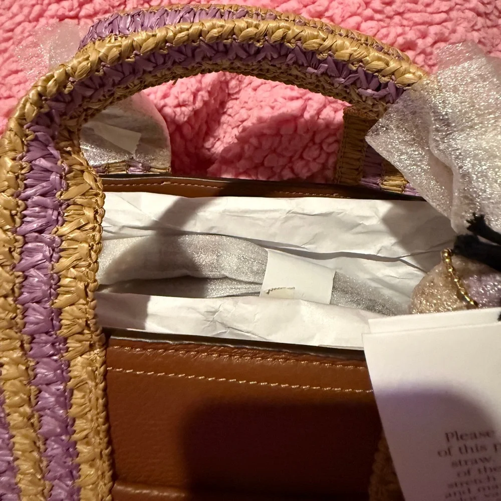 Coach Satchel Crossbody leather Raffia Brown Tan and Purple NWT - Picture 4 of 12